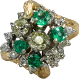 Vintage 14k Yellow & White Gold Emerald and Light Yellow Diamond Ring 2.10CT