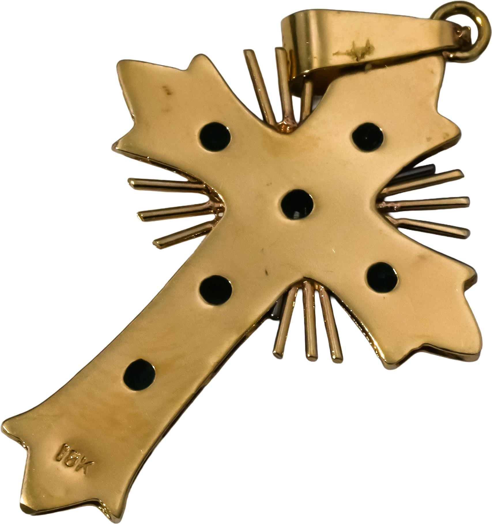 18k Yellow Gold Emerald-Cut Emerald Cross Crucifix Pendant 0.75CT