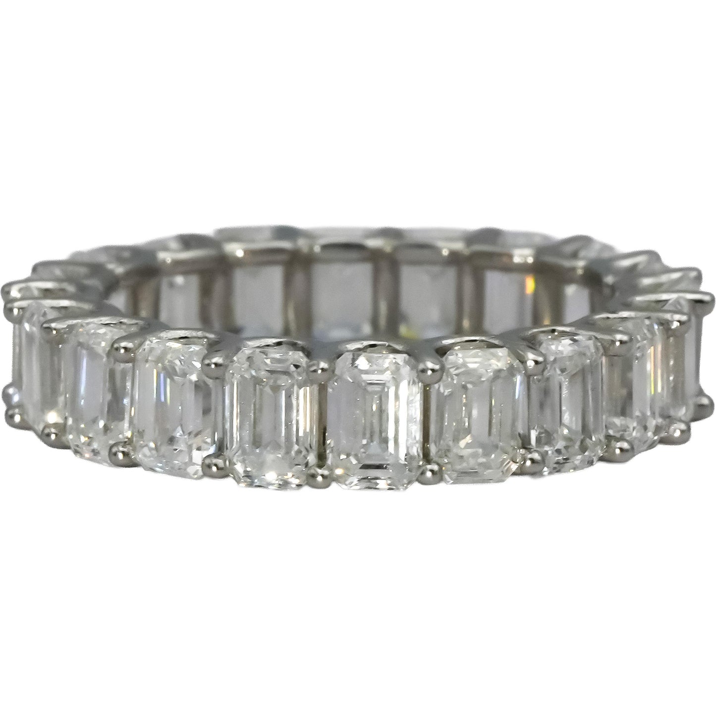 18k White Gold VS Emerald Cut Diamond Eternity Band Ring 6.29CT Size 6.75