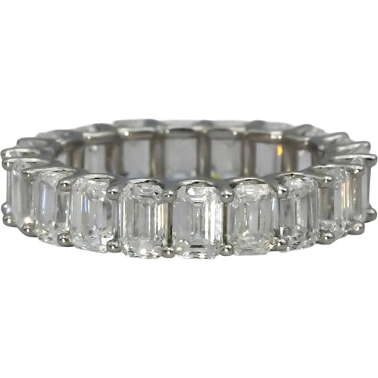 18k White Gold VS Emerald Cut Diamond Eternity Band Ring 6.29CT Size 6.75