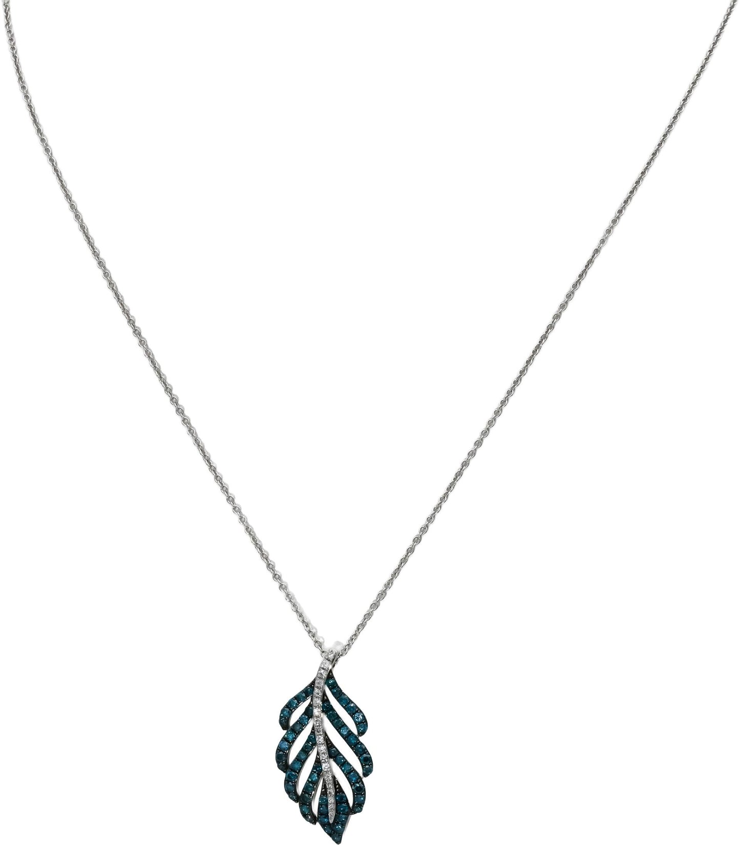 EFFY 14k White Gold White and Blue Diamond Leaf Pendant Necklace 0.50CT