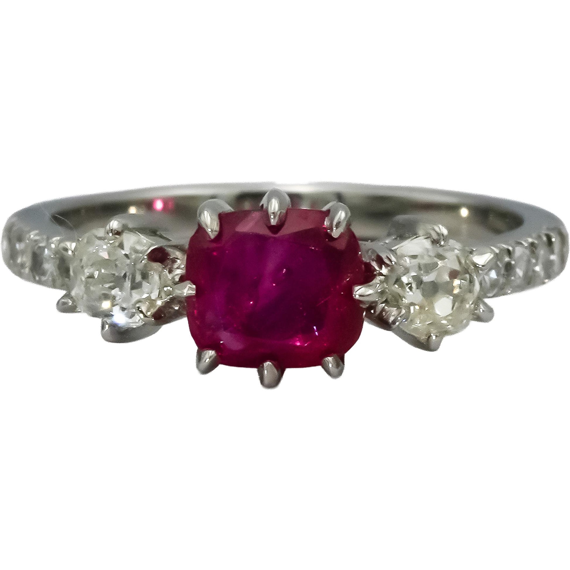 AGL Certified Antique Platinum Burma Ruby and Diamond Ring 1.70CT Size 6.25