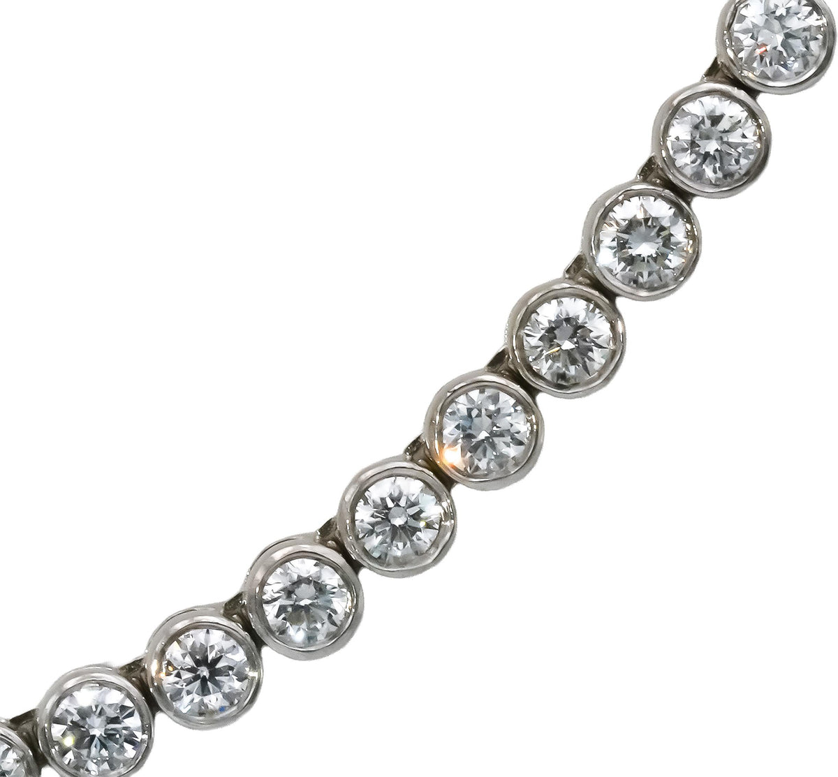 14k White Gold VS Round Bezel Set Diamond Tennis Necklace 10.51CT