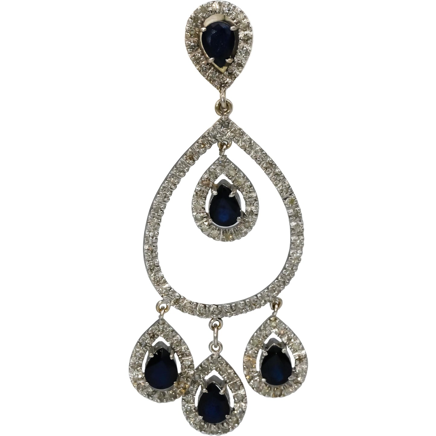 18k White Gold Diamond and Sapphire Chandelier Dangle Earrings 10.0CT