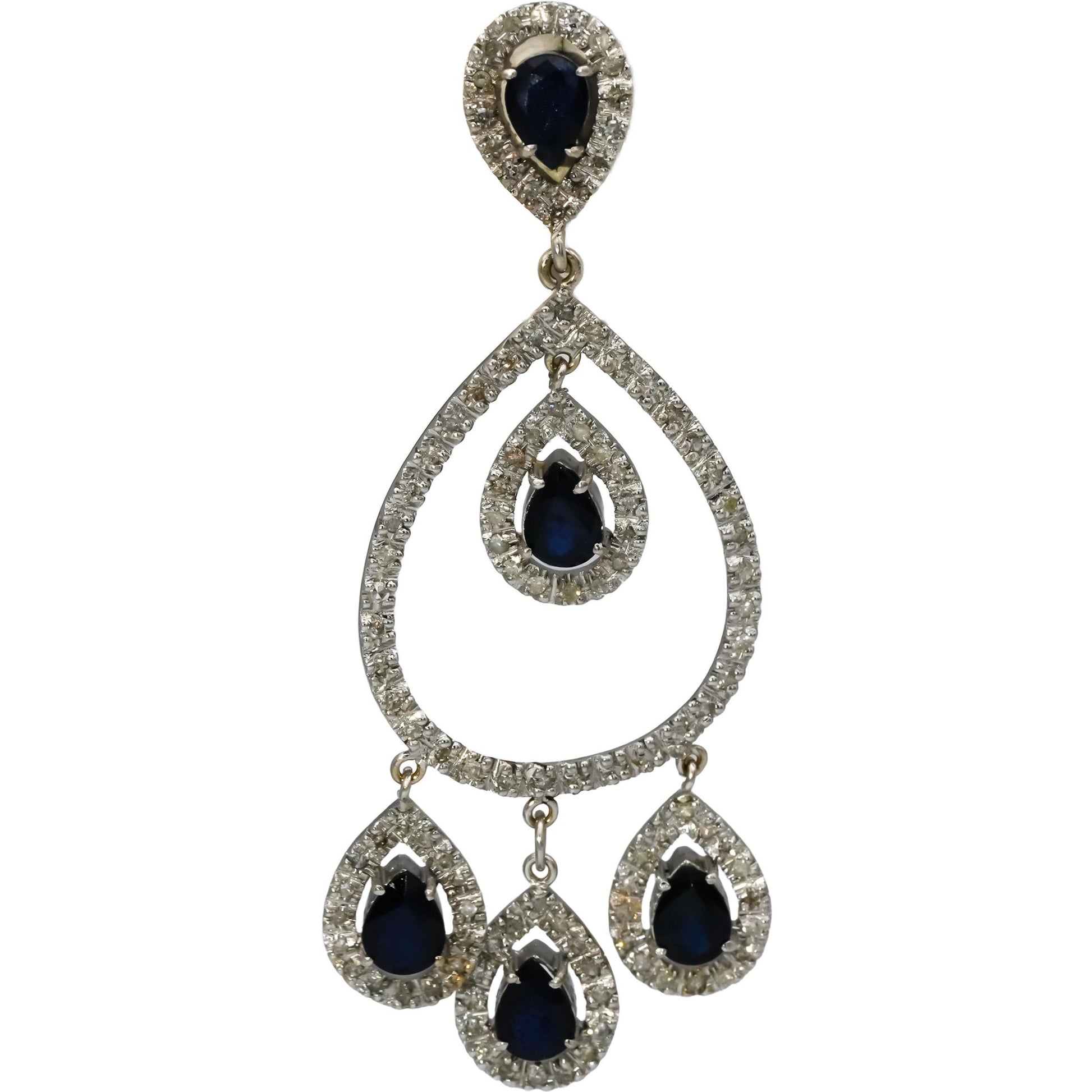 18k White Gold Diamond and Sapphire Chandelier Dangle Earrings 10.0CT