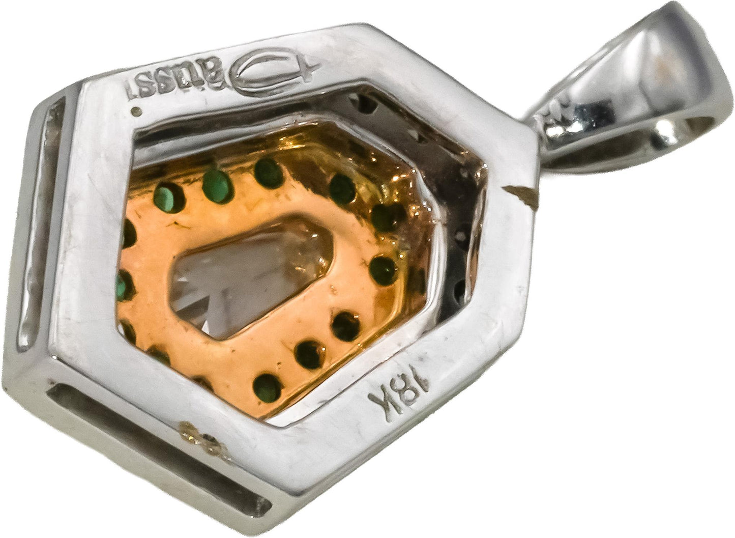 HENRI DAUSSI 18k White and Yellow Gold VS Diamond & Emerald Pendant 0.50CT