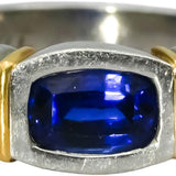 Platinum & 18k Gold Vivid Medium Blue Sapphire Solitaire Ring 1.25CT Size 4.75