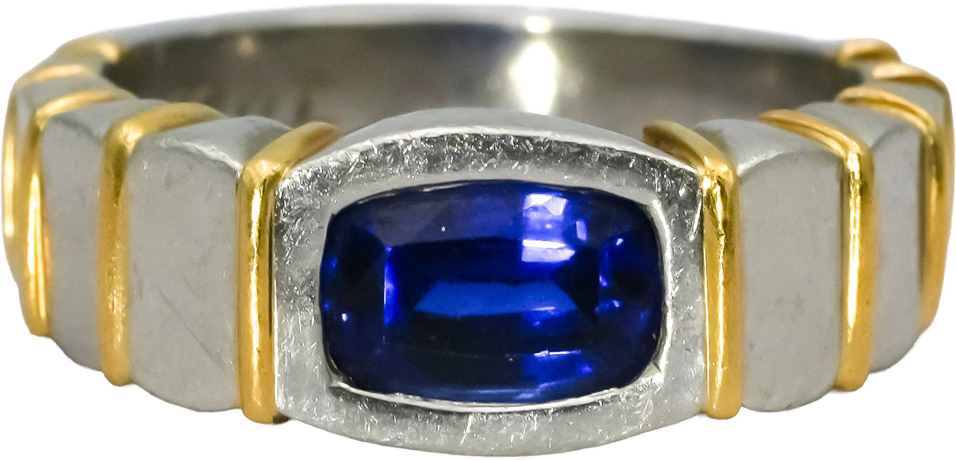 Platinum & 18k Gold Vivid Medium Blue Sapphire Solitaire Ring 1.25CT Size 4.75