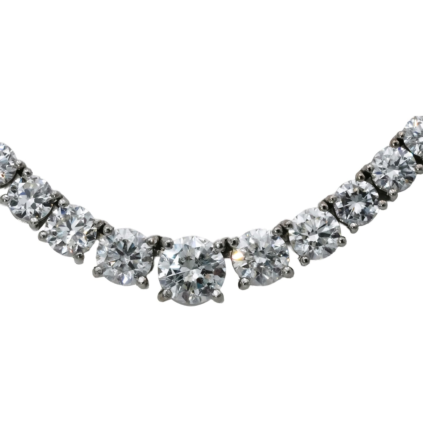 14k White Gold VS Round Diamond Graduated Riviera Necklace 24.36CT