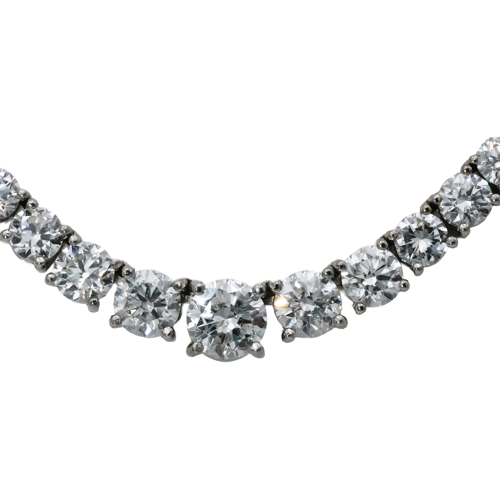14k White Gold VS Round Diamond Graduated Riviera Necklace 24.36CT