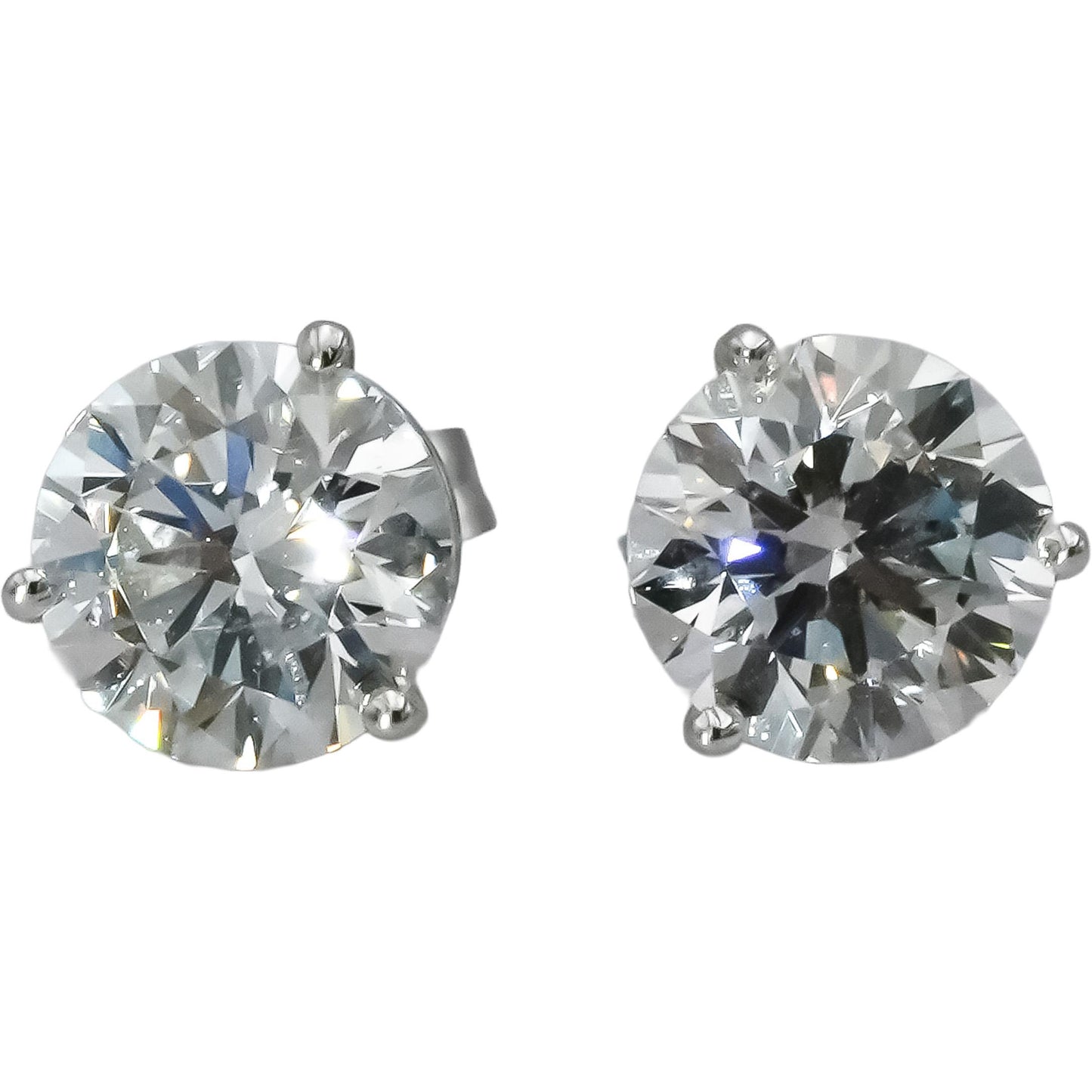14k White Gold VS Round Lab-Grown Diamond Martini Setting Stud Earrings 3.03CT