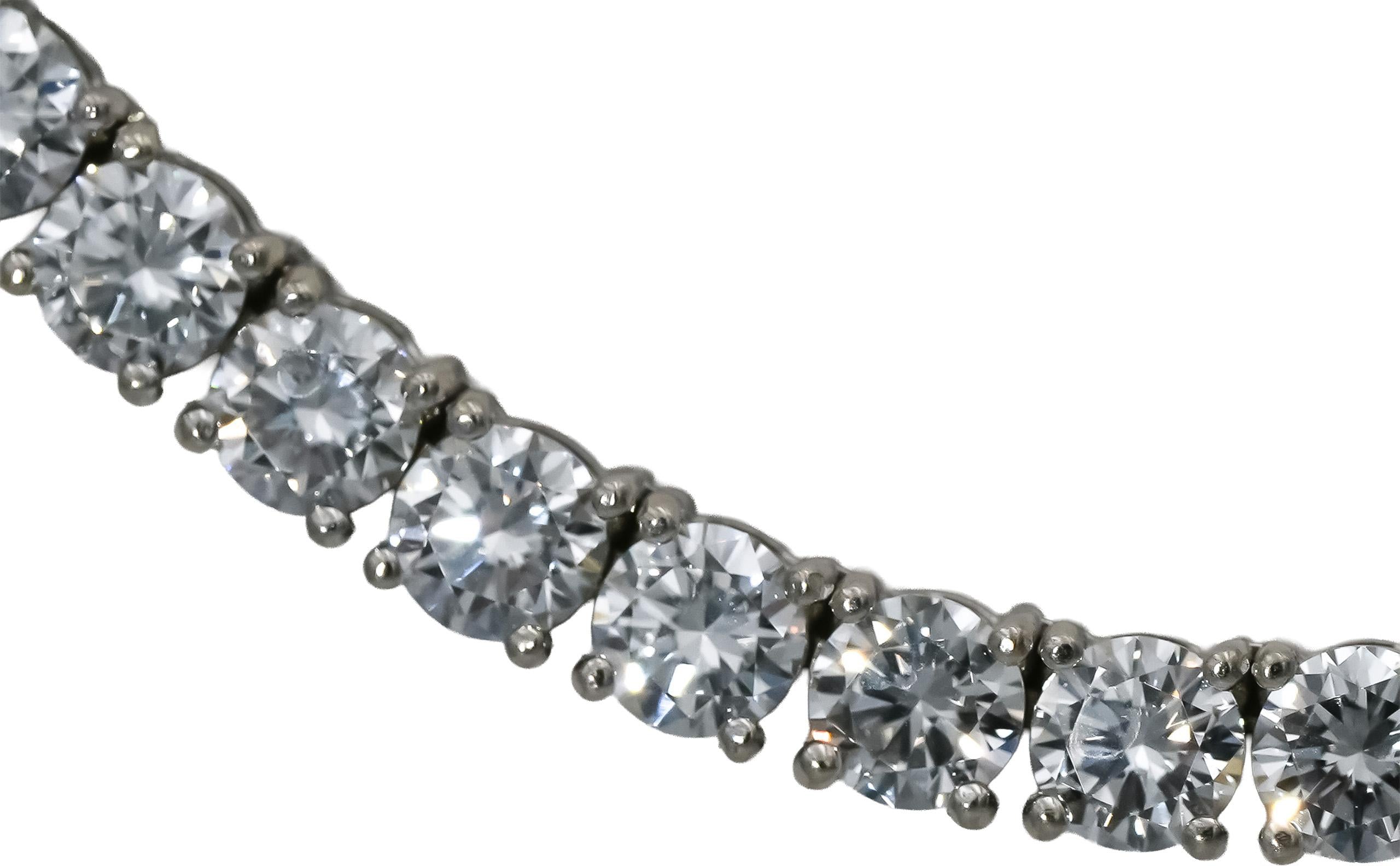 14k White Gold VS Round Lab-Grown Diamond Tennis Necklace 27.15CT