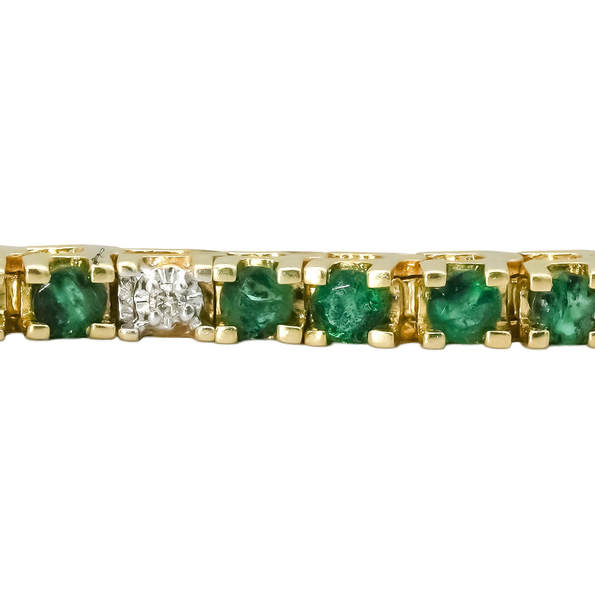 14k Yellow Gold Round Diamond and Emerald Tennis Bracelet 3.60CT