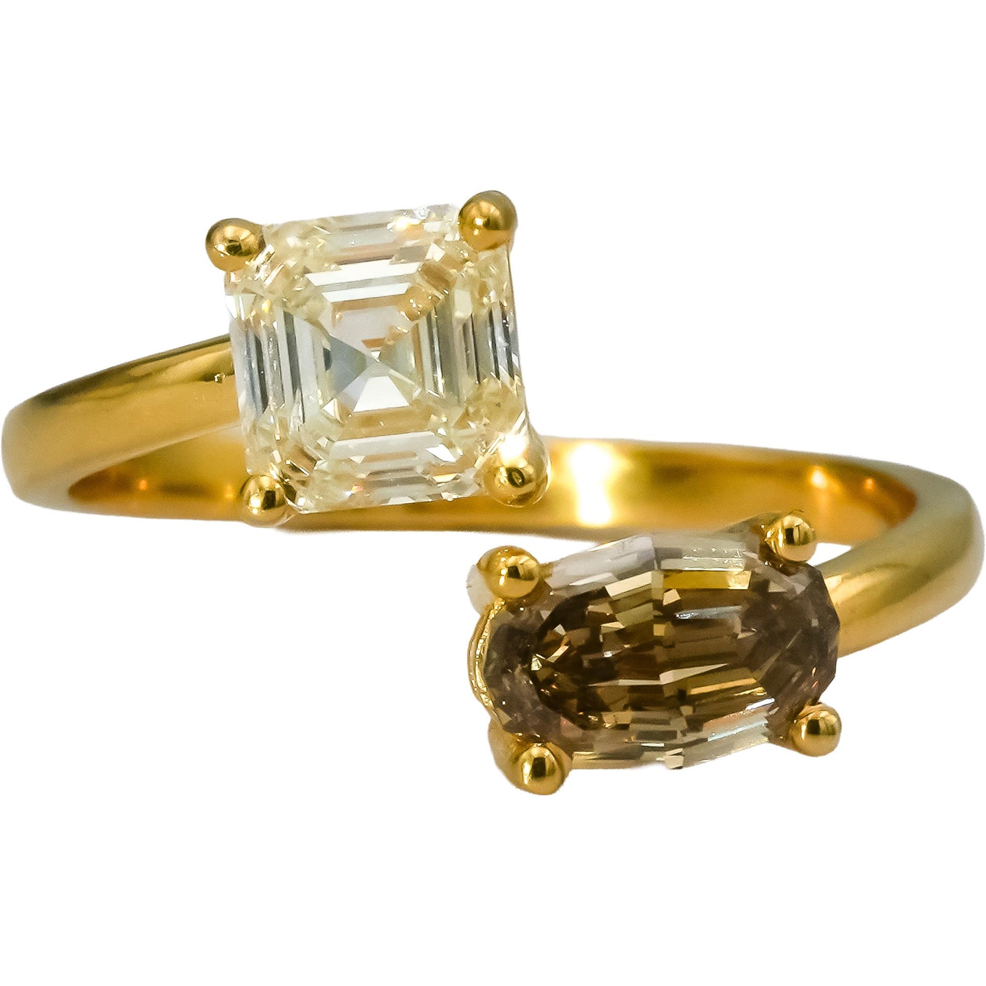 18k Yellow Gold VS Asscher Oval Step Cut Diamond Bypass Ring 2.17CT Size 7