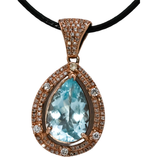 14k Rose Gold Diamond and Aquamarine Pendant Necklace 6.25CT