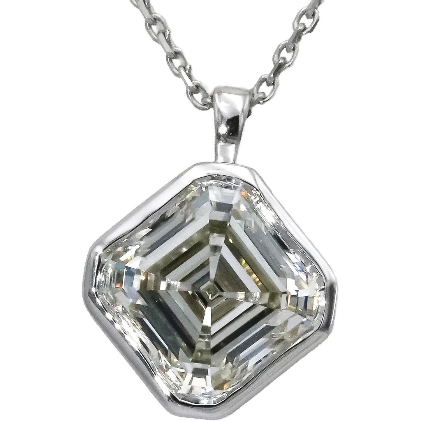 18k White Gold Lab-Grown Asscher Cut Diamond Solitaire Pendant Necklace 3.05CT