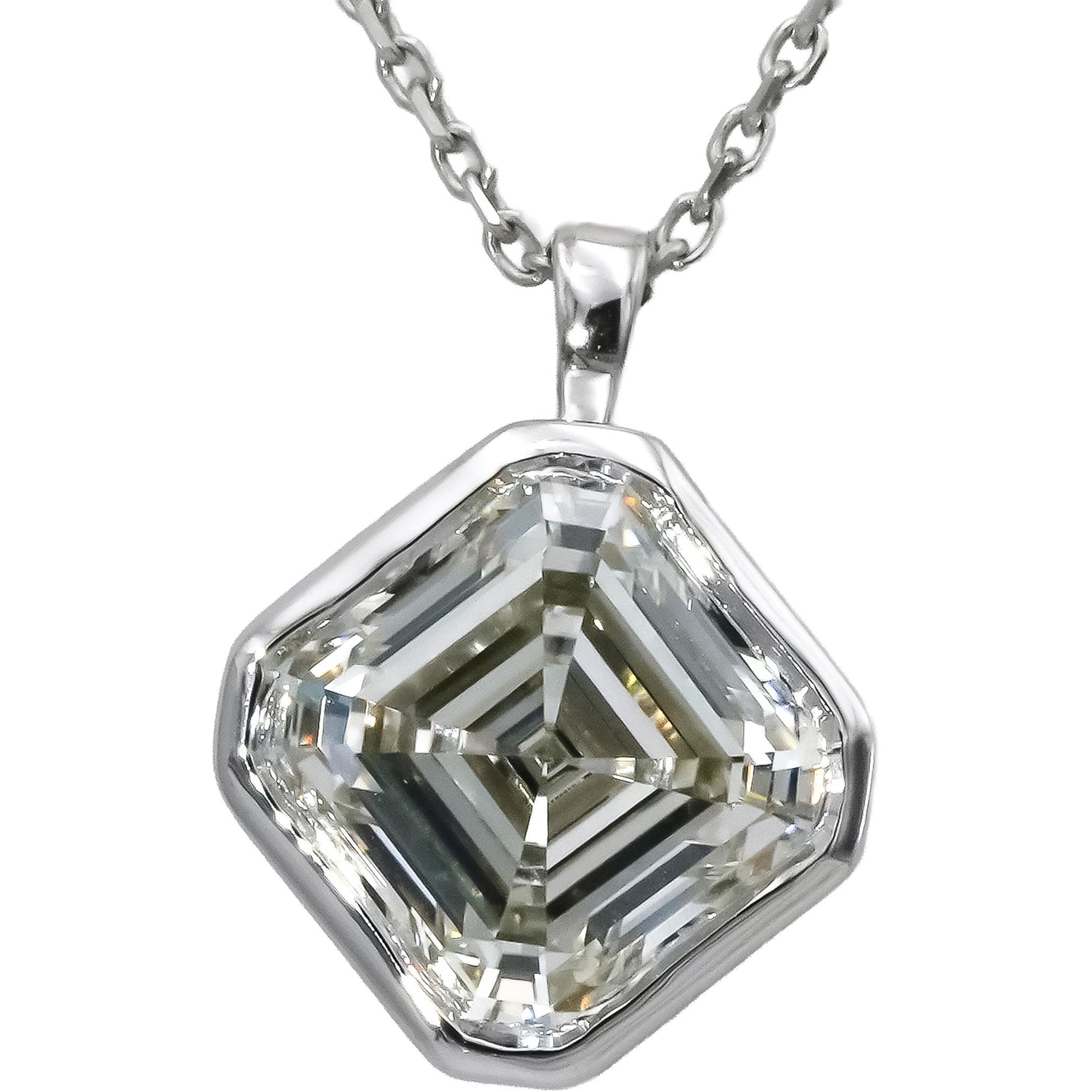 18k White Gold Lab-Grown Asscher Cut Diamond Solitaire Pendant Necklace 3.05CT