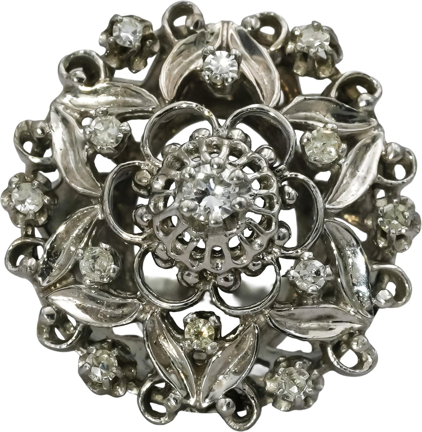 Vintage Antique 14k White Gold Round Diamond Cocktail Ring 0.75CT Size 7