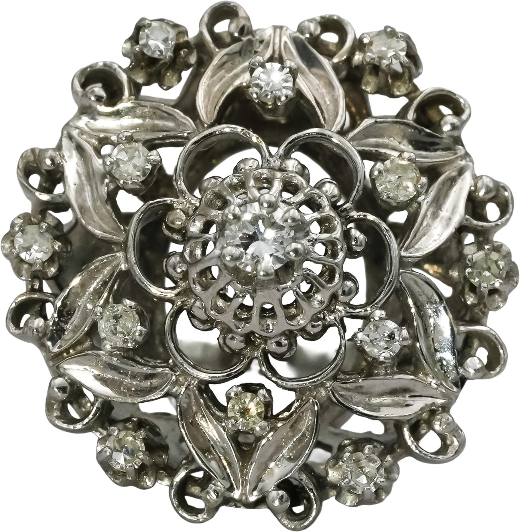 Vintage Antique 14k White Gold Round Diamond Cocktail Ring 0.75CT Size 7