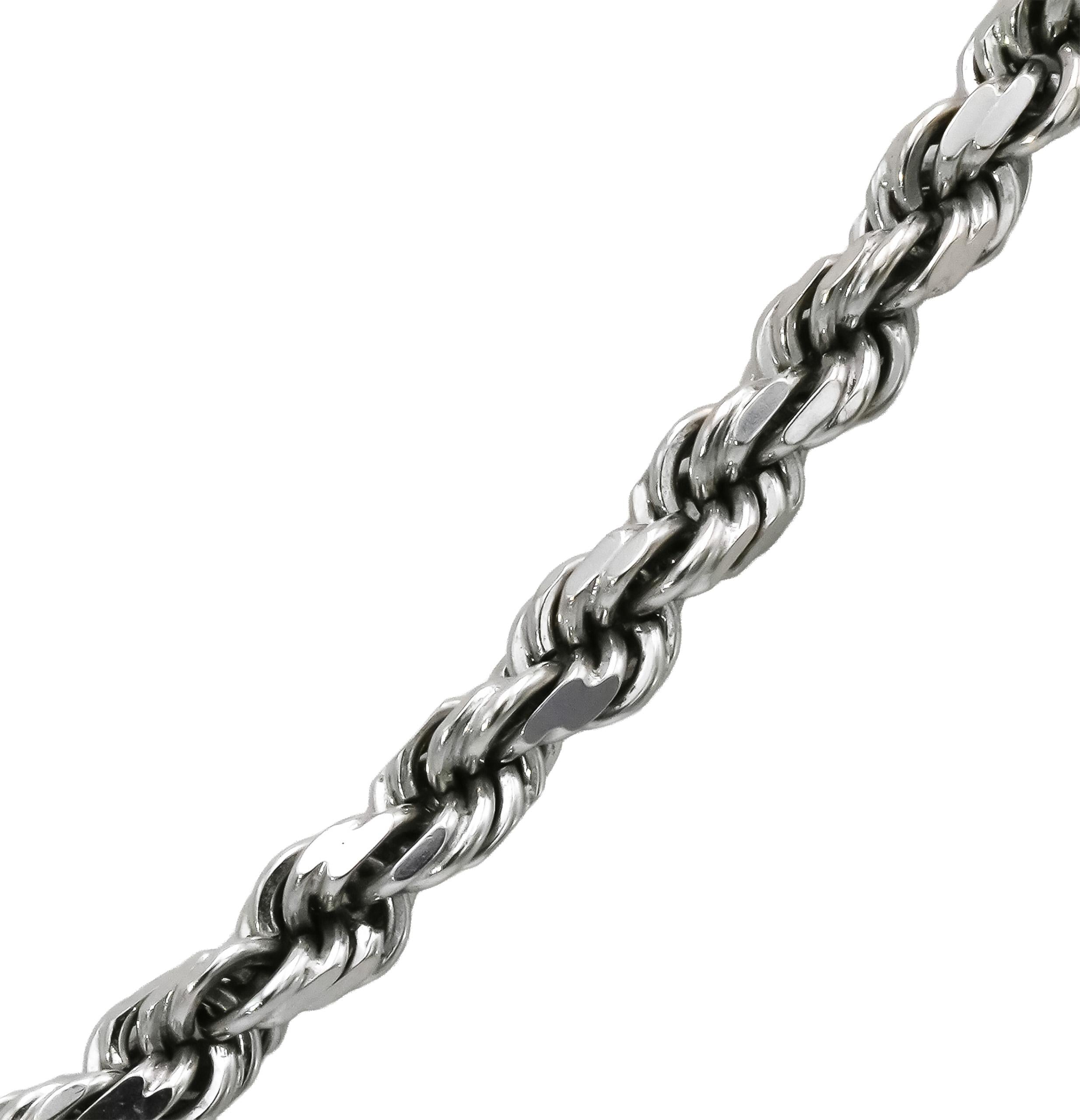 10k White Gold Diamond Cut Solid Rope Chain Necklace 4.0mm Wide