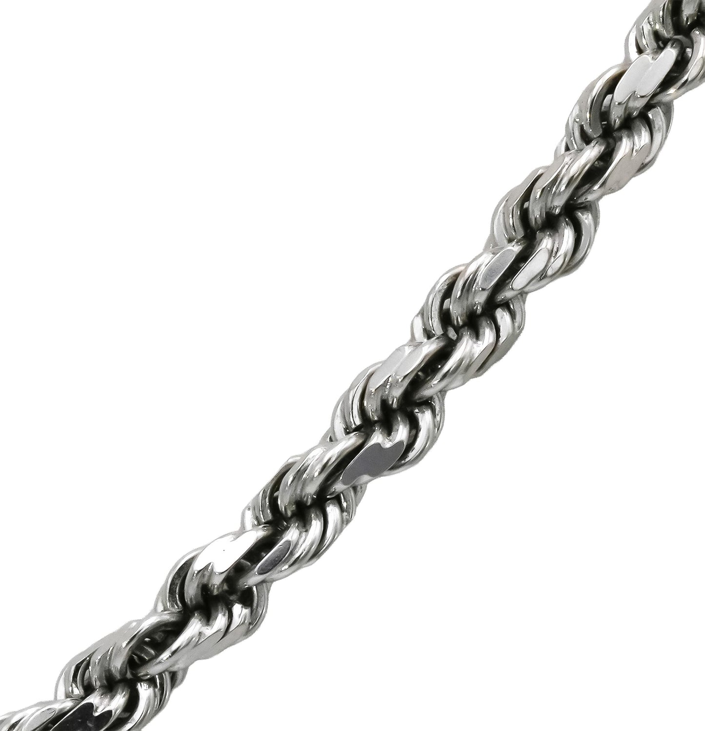 10k White Gold Diamond Cut Solid Rope Chain Necklace 4.0mm Wide