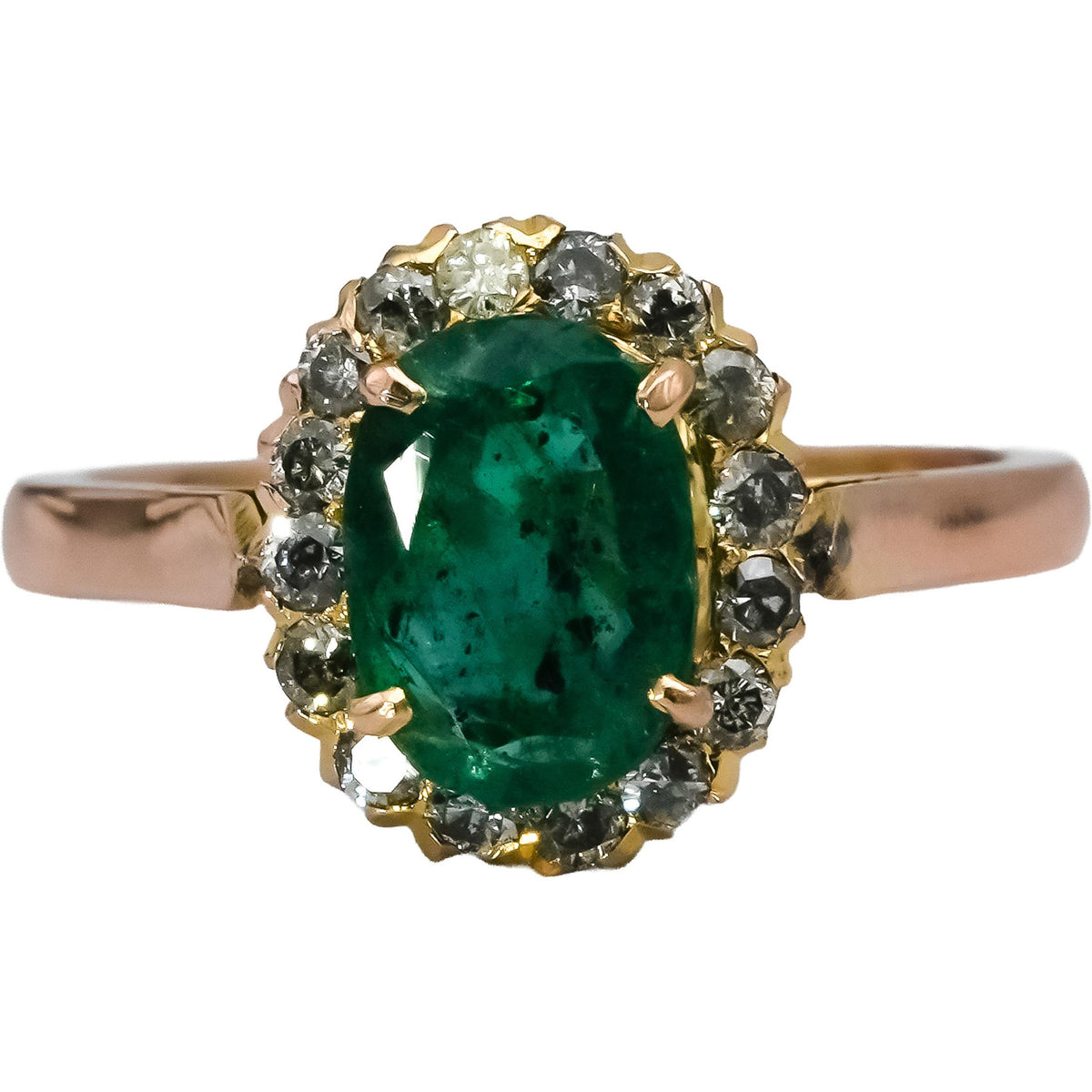 14k Rose Gold Diamond and Emerald Halo Ring 2.25CT Size 6