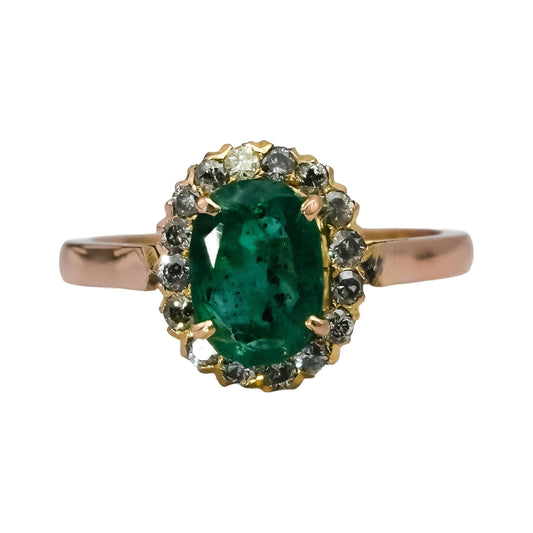 14k Rose Gold Diamond and Emerald Halo Ring 2.25CT Size 6