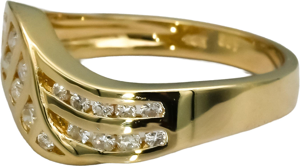 14k Yellow Gold Round Diamond Wavy Band Ring 0.50CT Size 6
