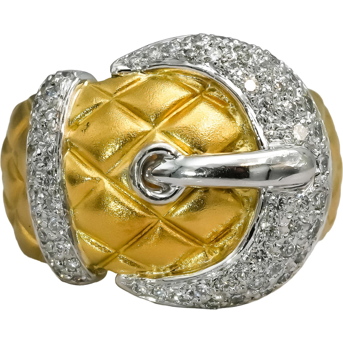 18k Yellow Gold Platinum VS Round Diamond Belt Buckle Ring 0.50CT Size 6.5