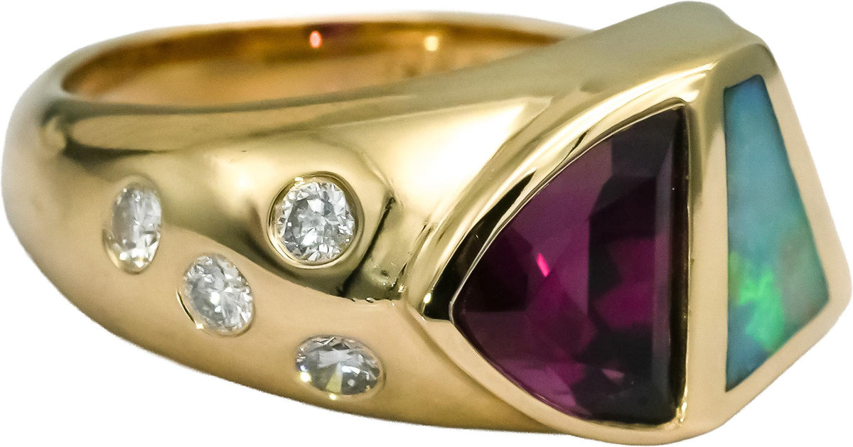 14k Yellow Gold Diamond Tourmaline Opal Cocktail Ring 2.75CT Size 6.75