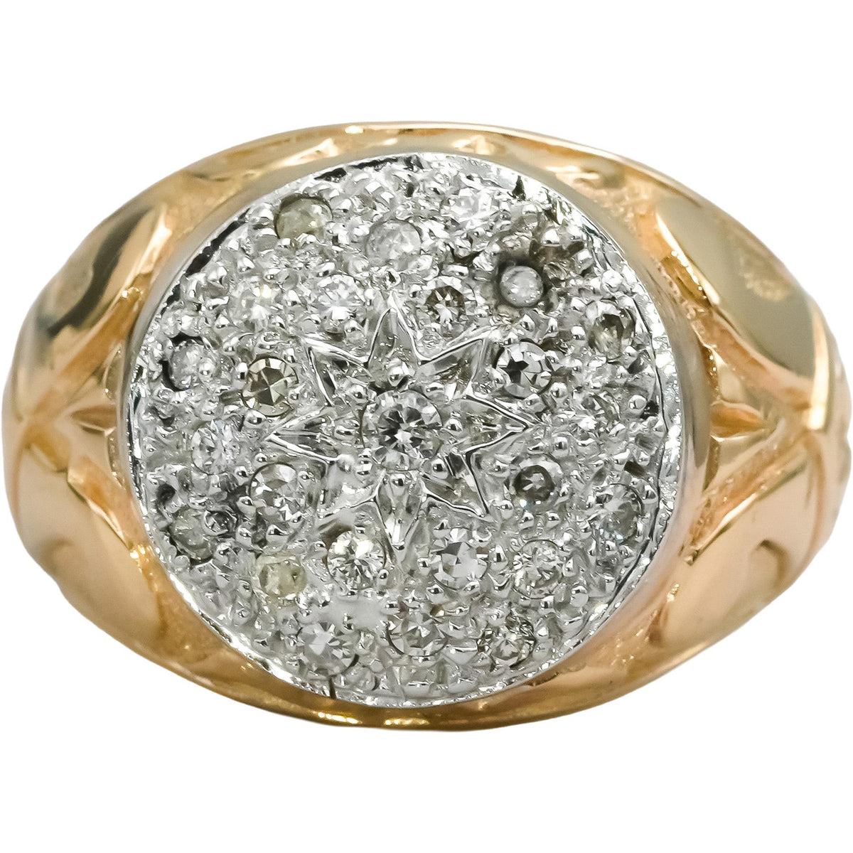 Vintage 18k Yellow White Gold Round Diamond Men's Cluster Ring 0.45CT Size 11