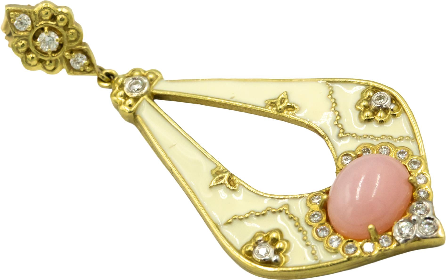 STAMBOLIAN 18k Yellow Gold 4.78CT Diamond and Pink Stone Drop Dangle Earrings