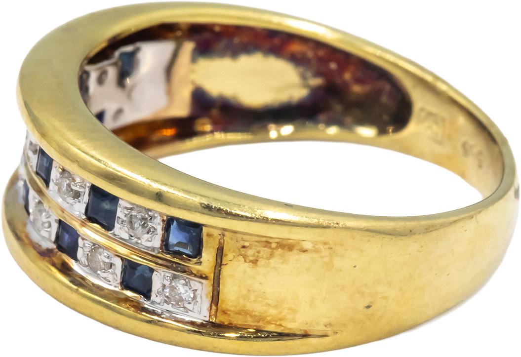 14k Yellow Gold 0.18CT Diamond and Sapphire Band Ring Size 6.75