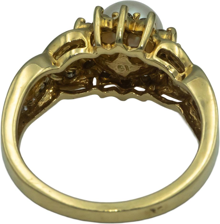 14k Yellow Gold 0.40CT Diamond and 7mm Pearl Cocktail Ring Size 7