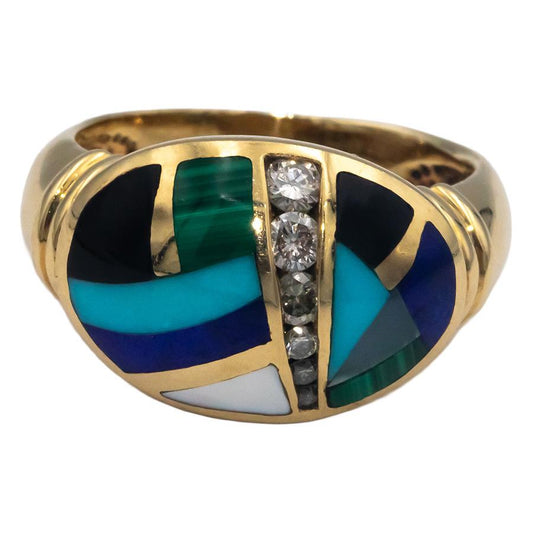 14k Yellow Gold 0.20CT Diamond and Assorted Painted Enamel Ring Size 5.5