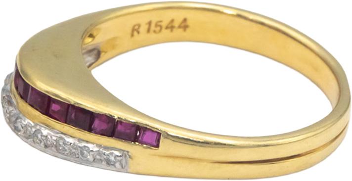 KALATI Designer 18k Gold 0.35CT Diamond and Ruby Band Ring Size 7