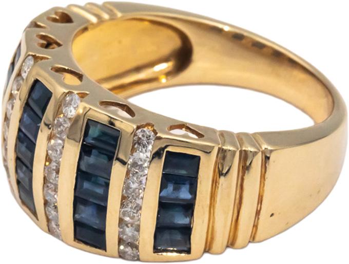 14k Yellow Gold 1.50CT Diamond and Blue Sapphire Band Ring Size 7.25
