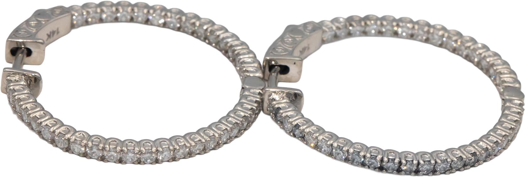 14k White Gold 1.50CT Diamond Inside Out Hoop Earrings