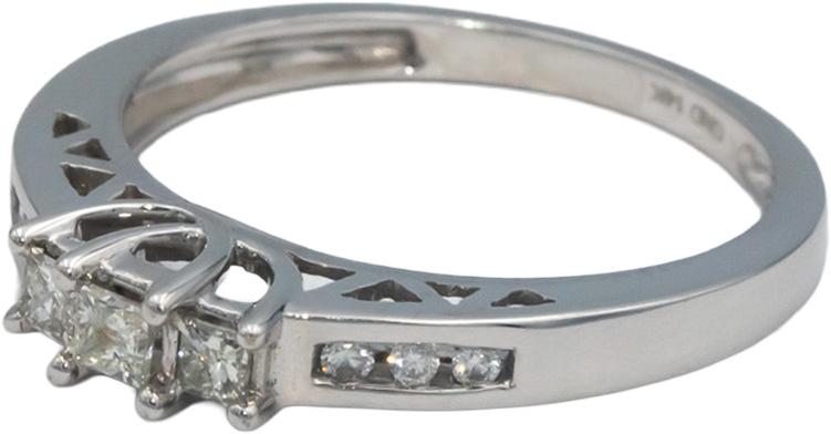 14k White Gold 0.25CT Princess and Round Cut Diamond Engagement Ring Size 7
