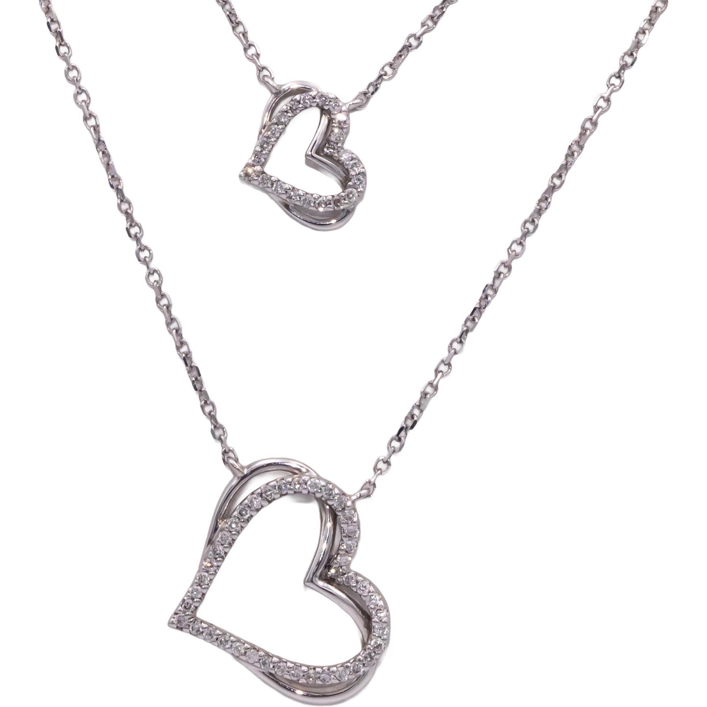 VERA WANG LOVE 10k White Gold 0.25CT Diamond Heart Double Chain Necklace