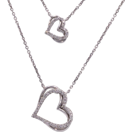 VERA WANG LOVE 10k White Gold 0.25CT Diamond Heart Double Chain Necklace