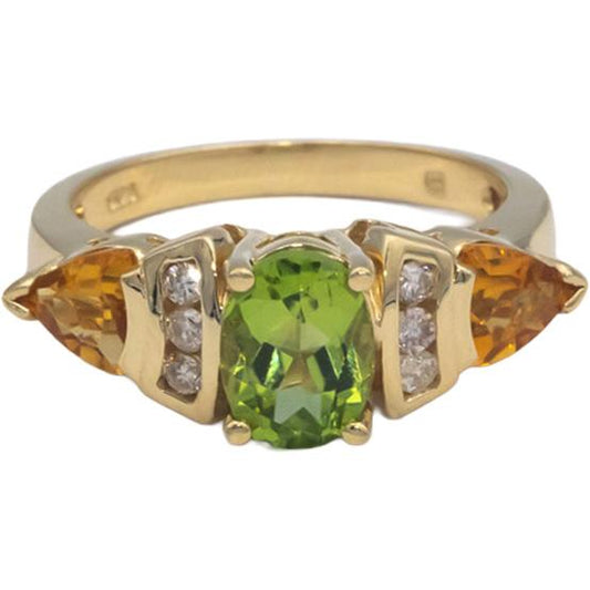 14k Yellow Gold Diamond Peridot Citrine Cocktail Ring 2.43CT Size 7.25