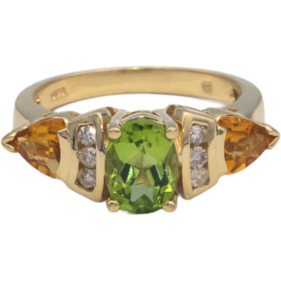 14k Yellow Gold 2.43CT Diamond Peridot Citrine Ring Size 7.25