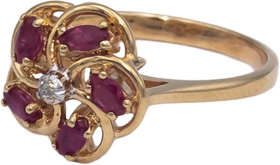 14k Yellow Gold Diamond and Ruby Floral Ring 0.51CT Size 6.25