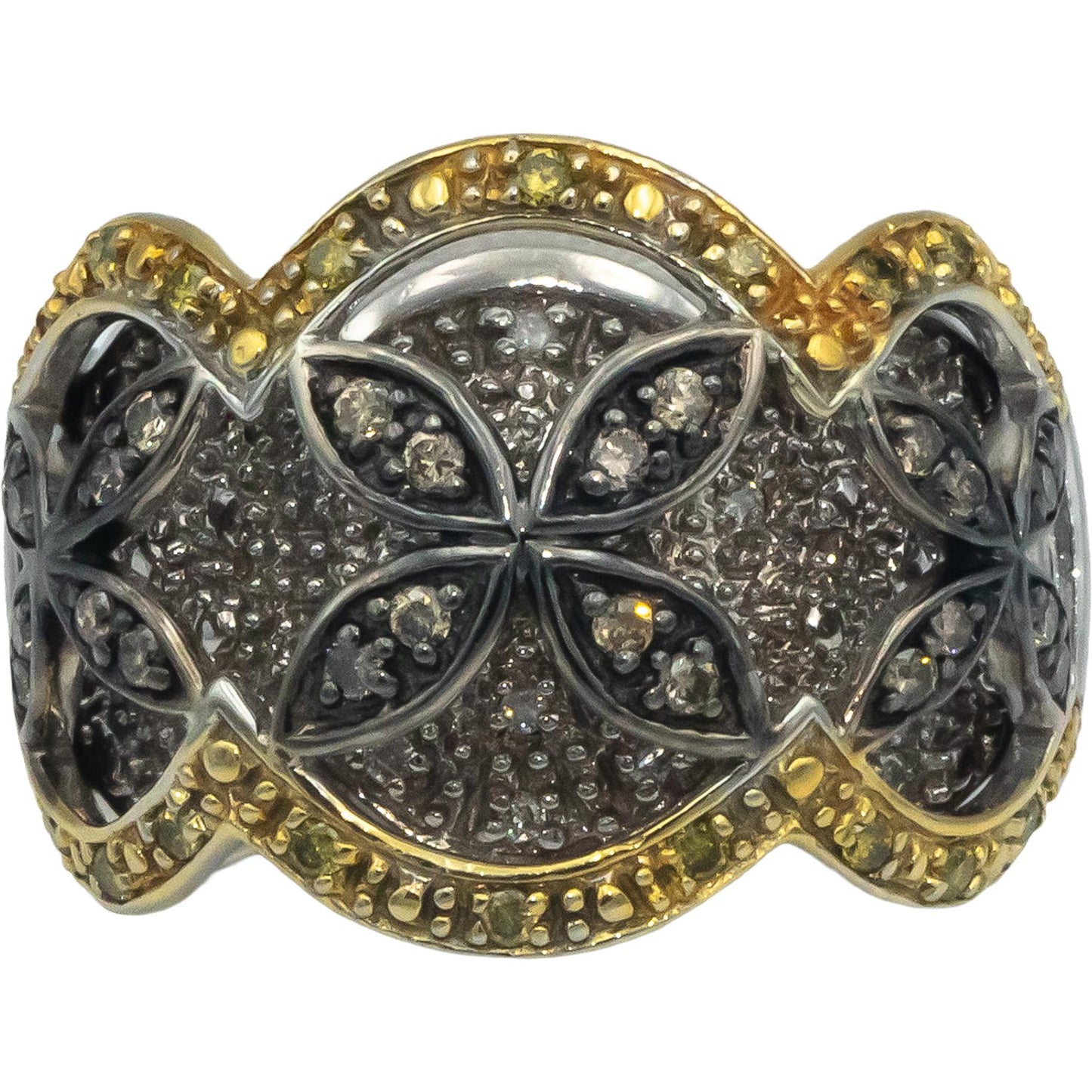 14k White Gold White & Fancy Color Diamond Cluster Ring 0.75CT Size 7.25