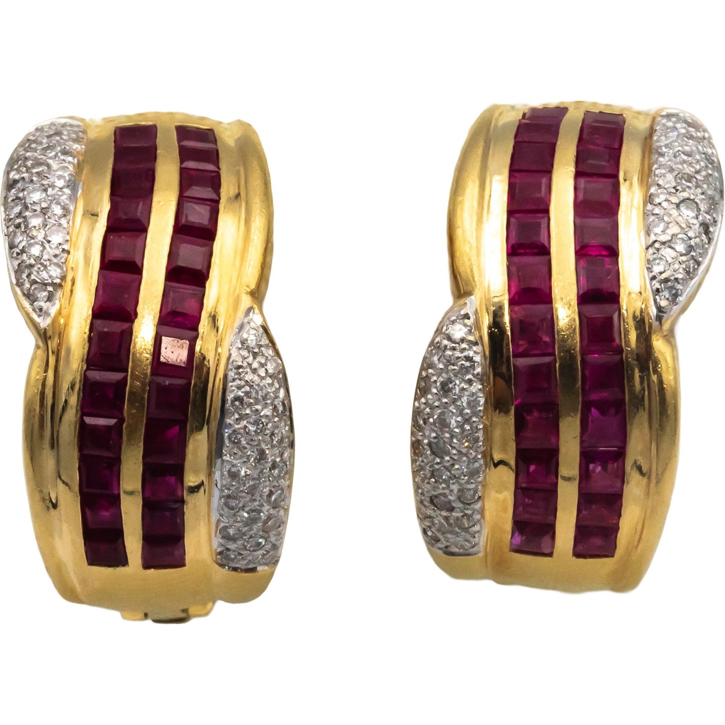 14k Yellow Gold 2.25CT VS Diamond and Ruby Curved Earrings