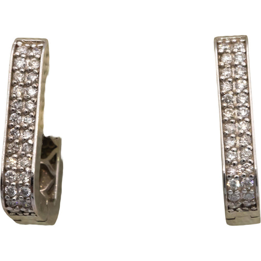 14k White Gold 0.25CT Round Cut Diamond Rectangle Hoop Earrings