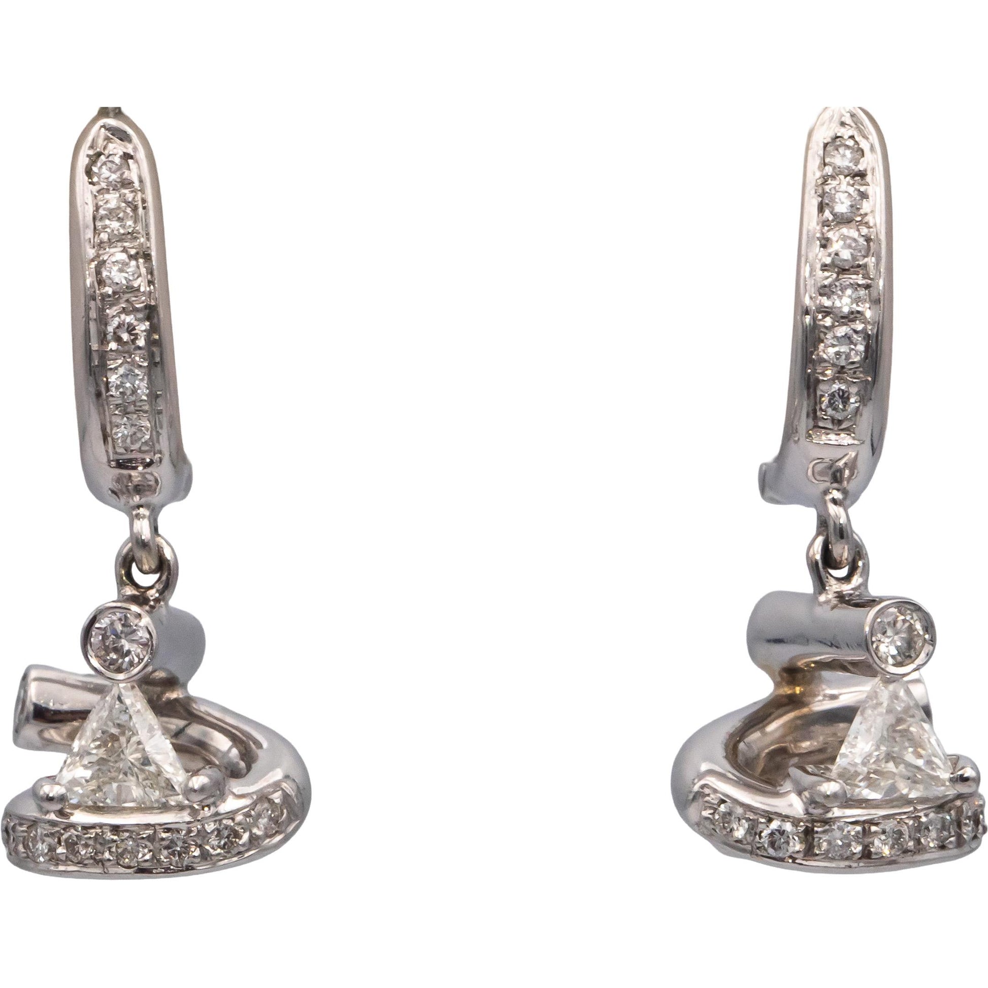 Custom Rare 18k White Gold 0.85CT VS Diamond Drop Dangle Earrings