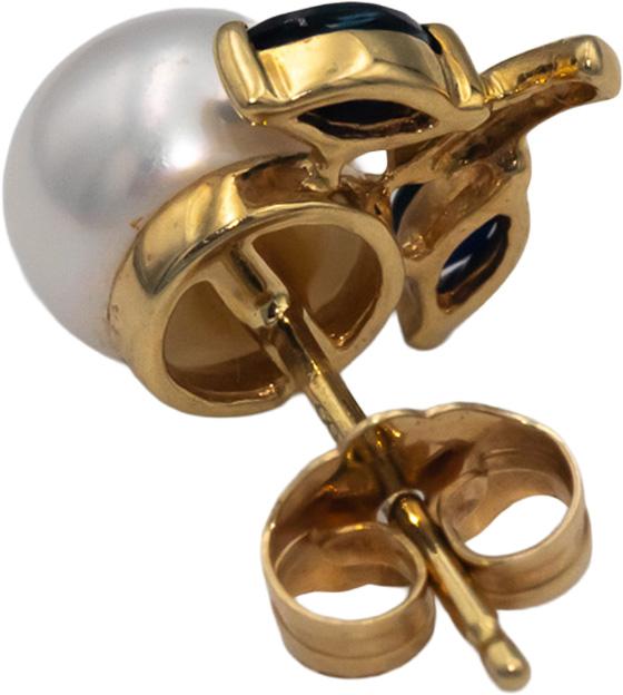 14k Yellow Gold 0.25CT Sapphire and 6.8mm Pearl Flower Stud Earrings