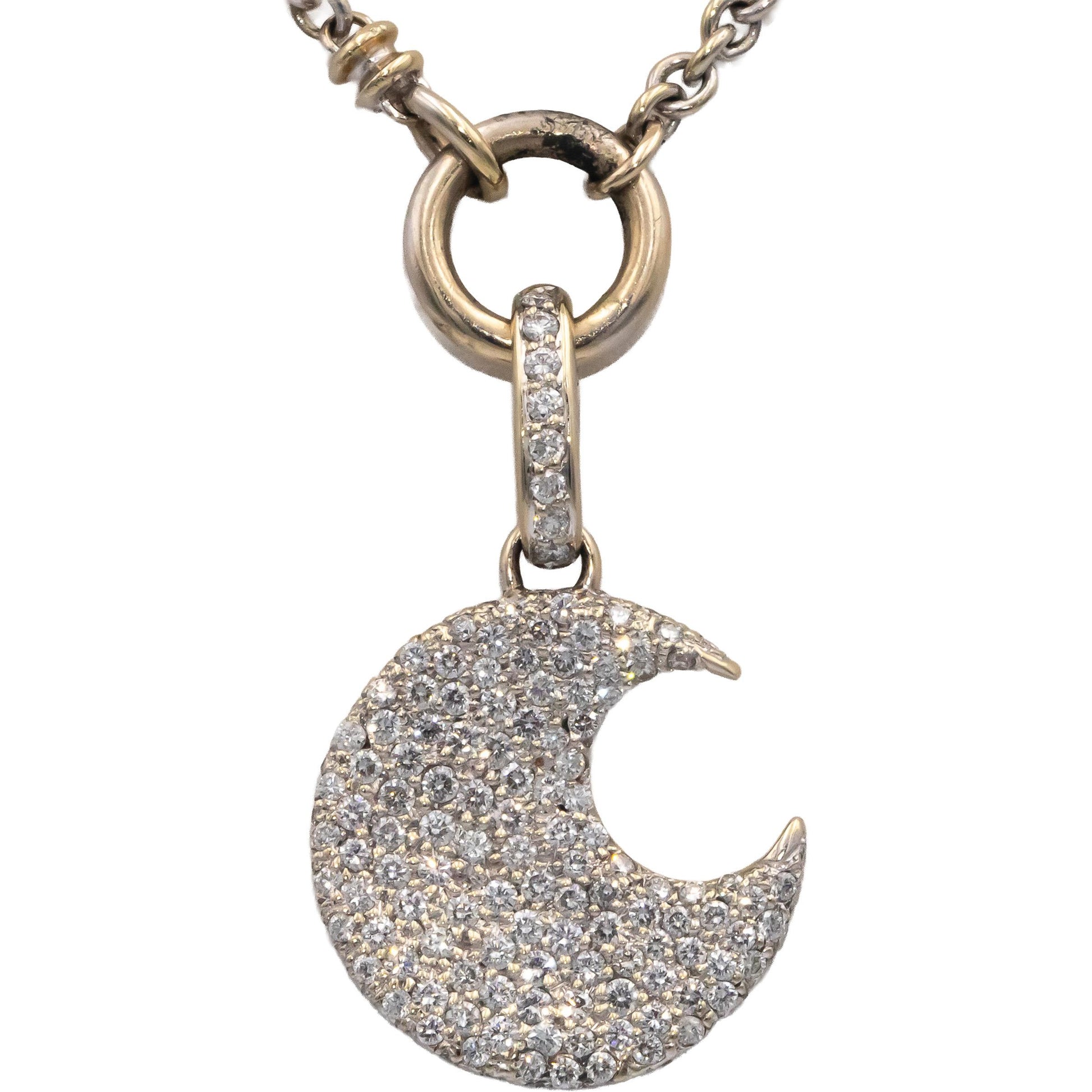 18k White Gold VS Diamond Cluster Crescent Moon Pendant Necklace 1.50CT